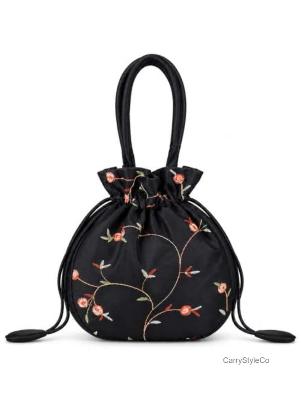 Satin Embroidered Drawstring Pouch Makeup Bag Jewelry Travel Gift